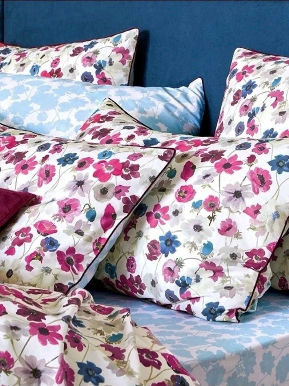 $240 Anne De Solene Paris Prairie 2 EURO Pillowshams Anemones Cotton Percale New - Picture 5 of 6